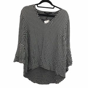 Zara 3/4 bellsleeve black/white houndstooth blouse